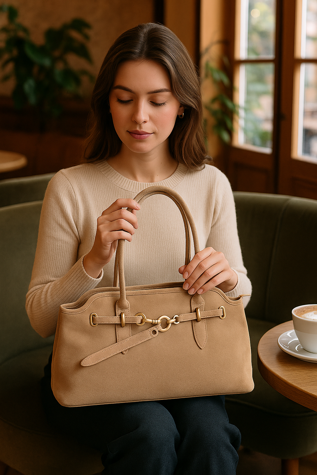 Sac à main élégant en daim aux détails raffinés