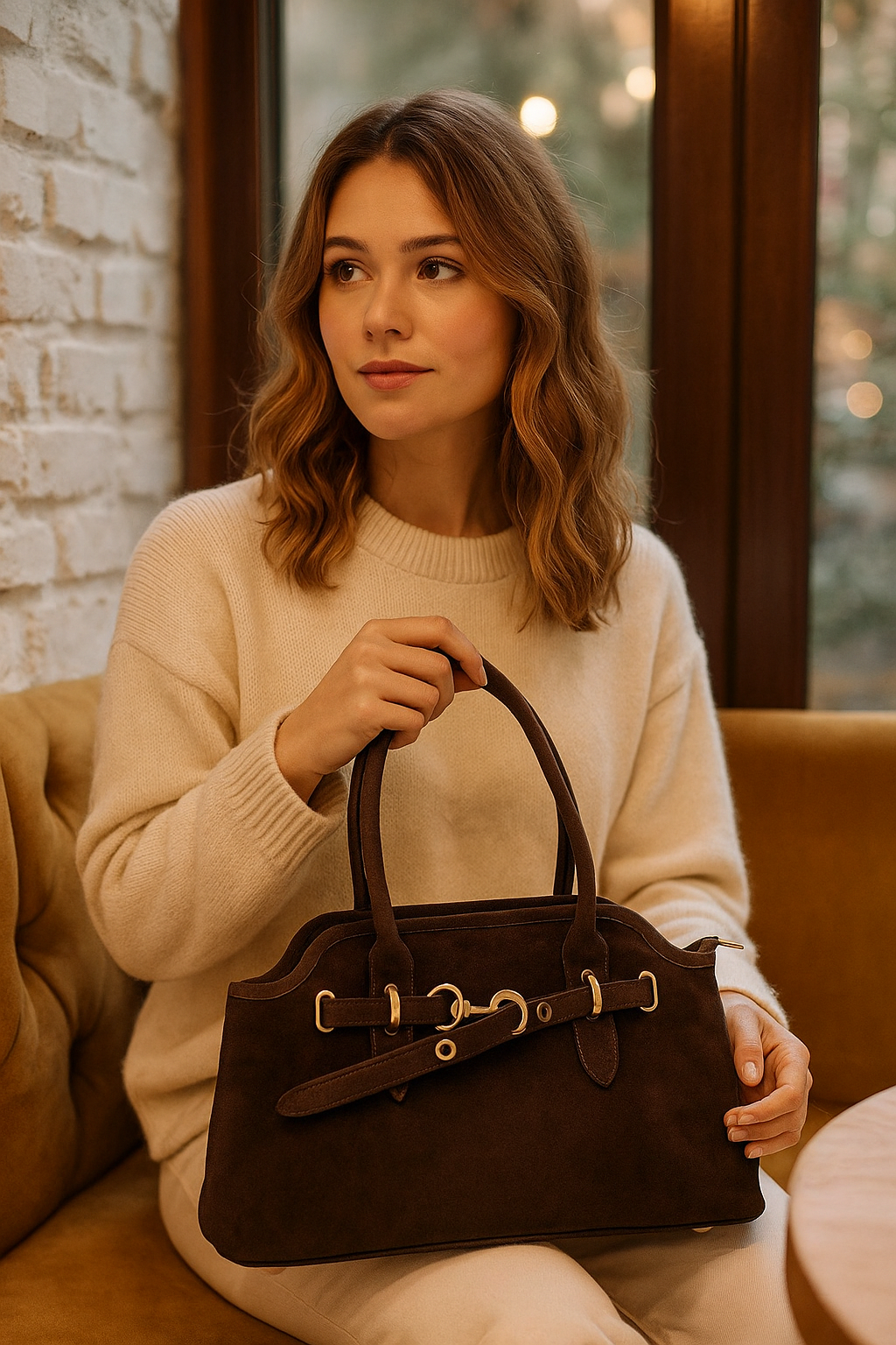 Sac à main élégant en daim aux détails raffinés