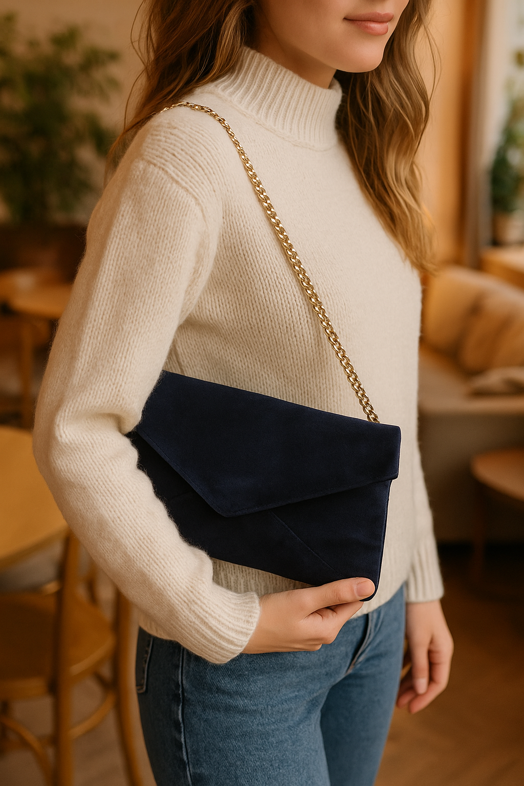 Sac enveloppe en cuir italien avec bandoulière en chaîne par Modex™