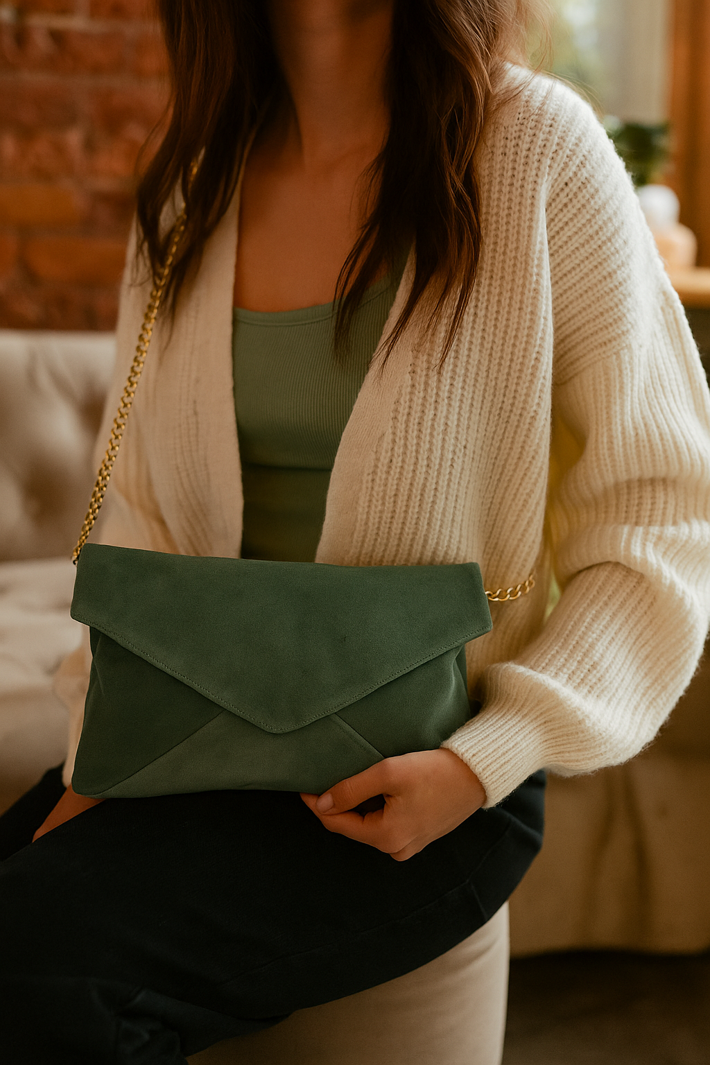 Sac enveloppe en cuir italien avec bandoulière en chaîne par Modex™