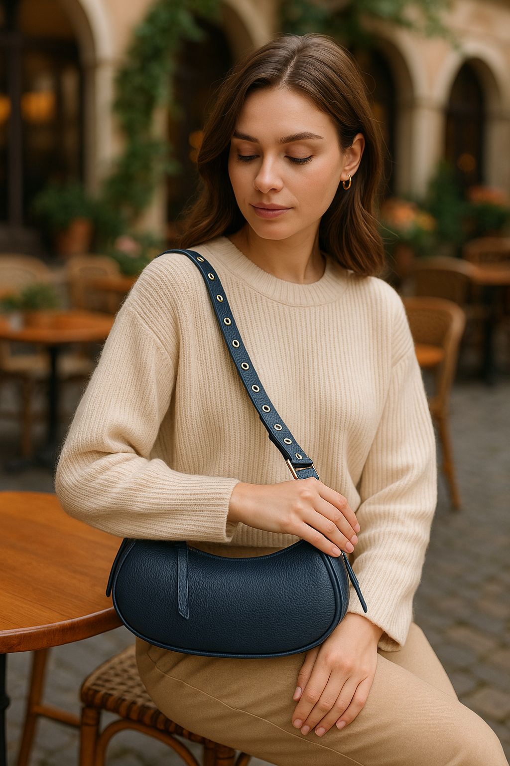 Mini sac à bandoulière en cuir italien avec bandoulière à œillets par Modex™