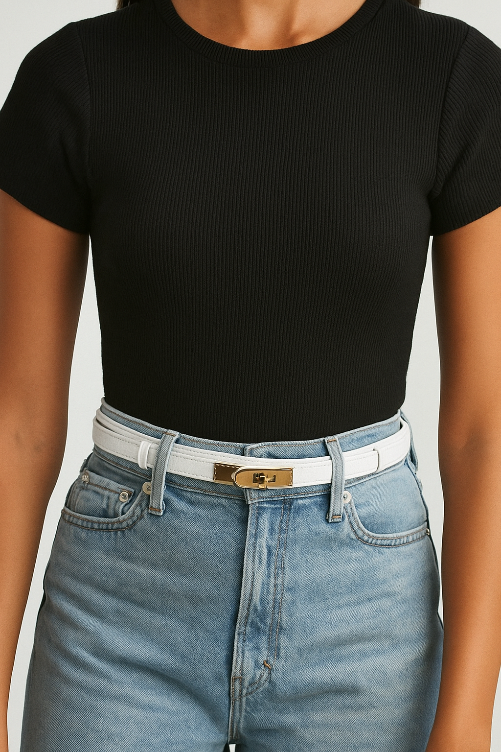 Ceinture ajustable en cuir italien avec boucle dorée par Modex™