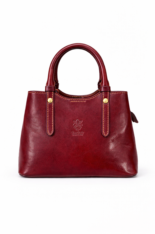 Structured Leather Top Handle Bag with Zip Closure and Shoulder Strap