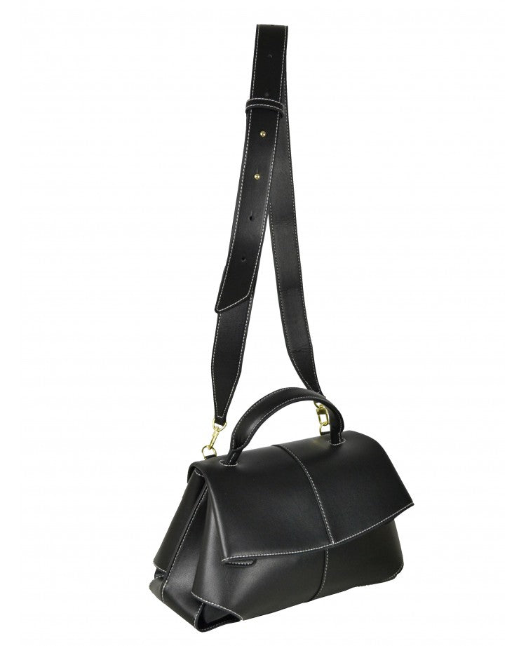 Sac minimaliste en cuir à poignée supérieure et large bandoulière