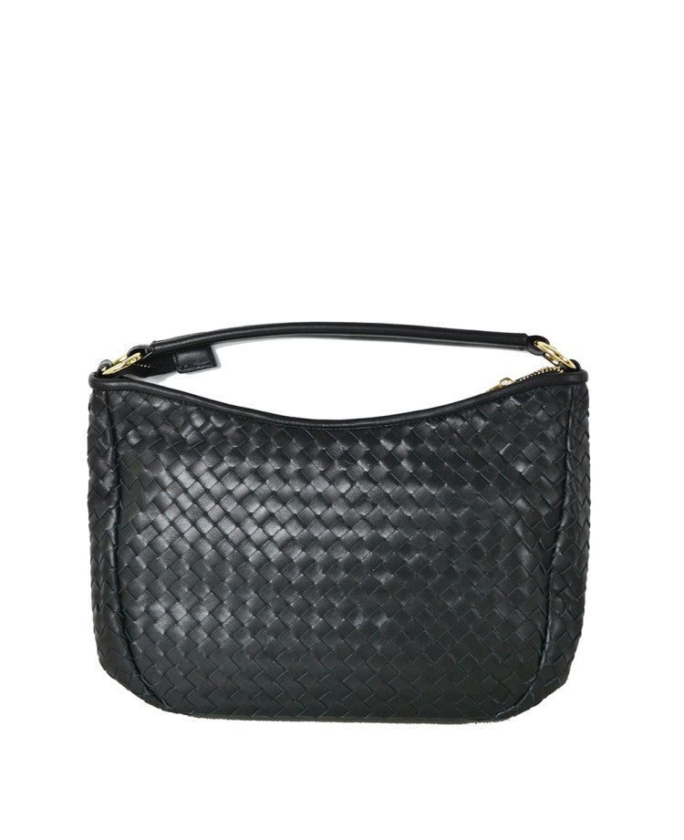 Woven Leather Shoulder Bag — Removable Strap