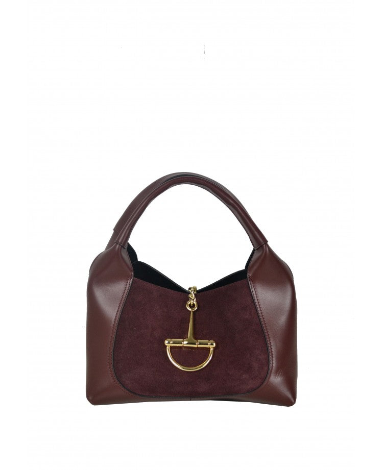 Suede-Panel Top-Handle Bag — Removable Leather Strap