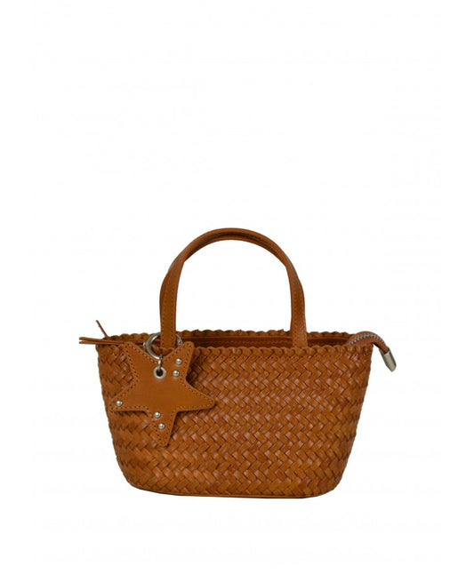 Woven Leather Mini Bag with Charm