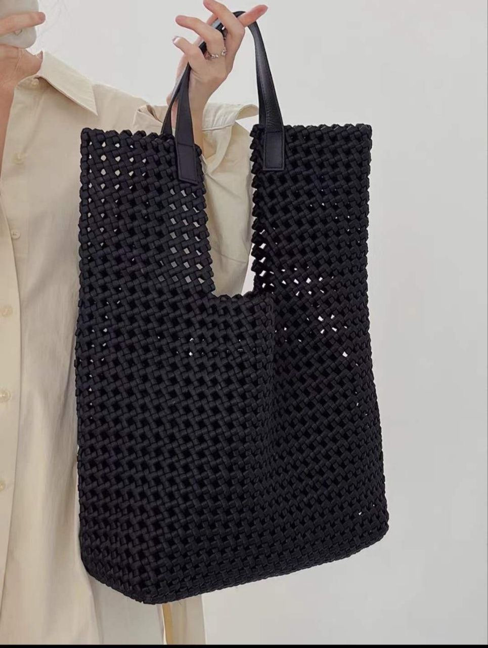 Sac cabas en cuir italien et nylon tissé à la main par Modex™