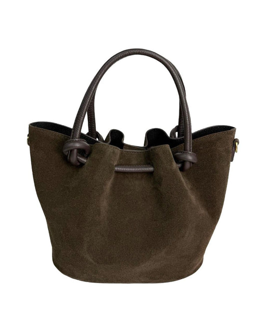 Sac seau en cuir italien avec poignées nouées et fermeture éclair centrale par Modex™