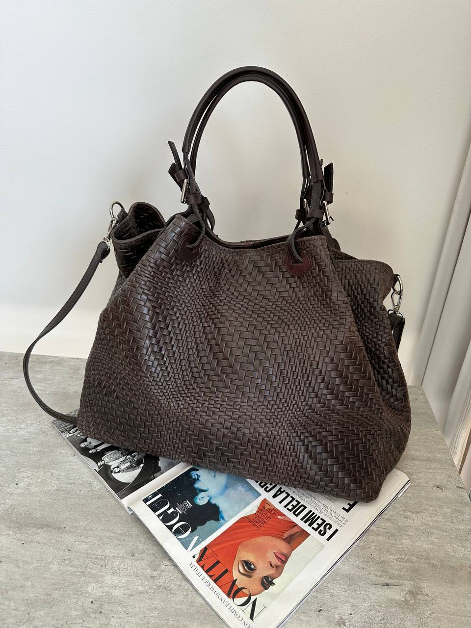 Sac fourre-tout en cuir tressé