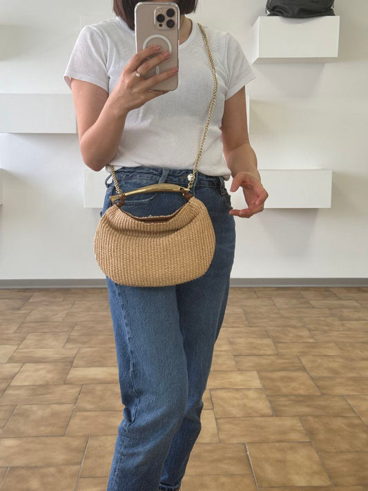 Sac à main en cuir véritable et raphia – Qualité premium, fabriqué en Italie