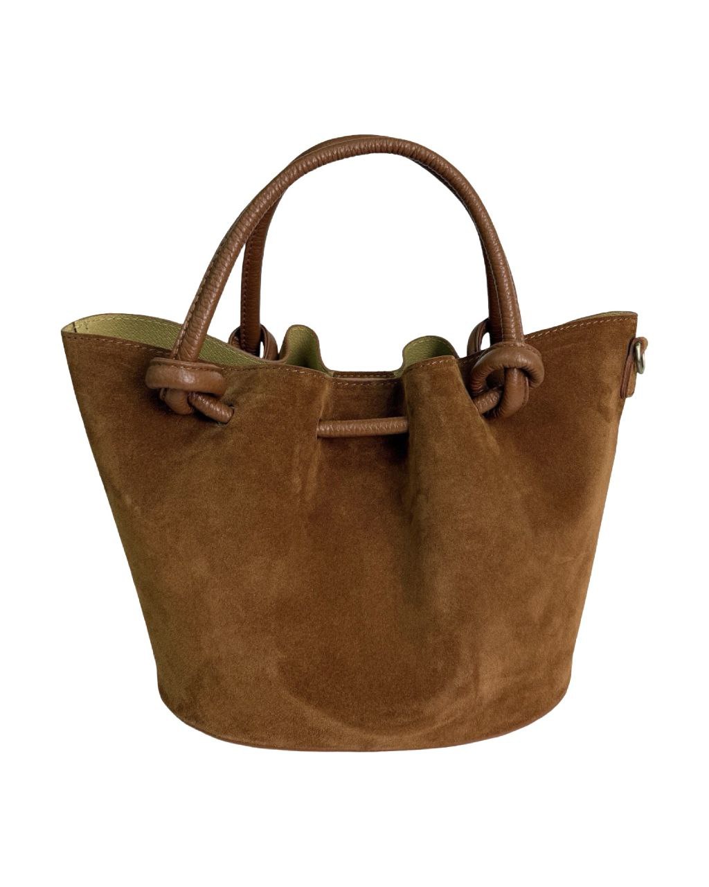 Sac seau en cuir italien avec poignées nouées et fermeture éclair centrale par Modex™