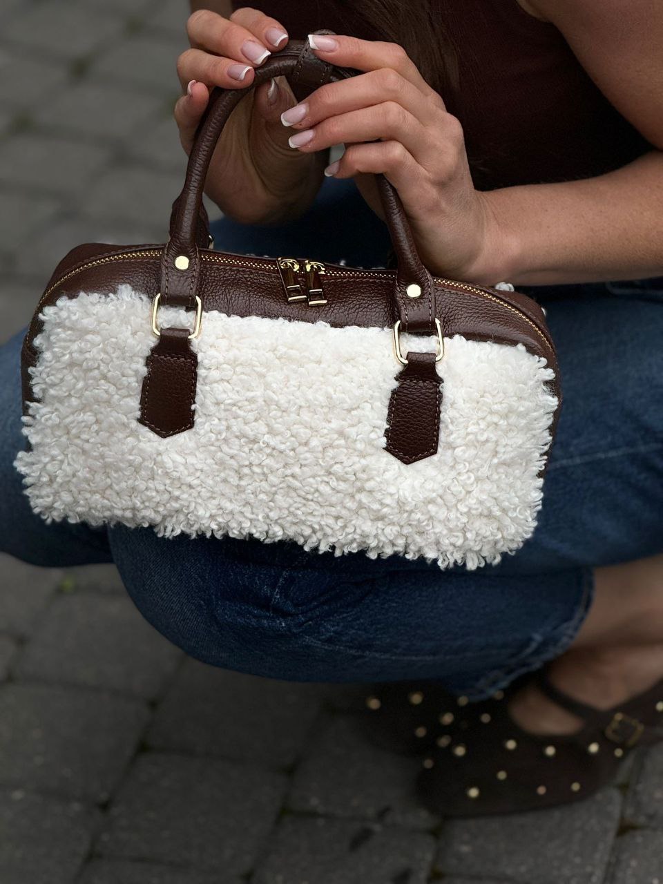 Sac à main en cuir italien Teddy — Luxe douillet, fabriqué en Italie