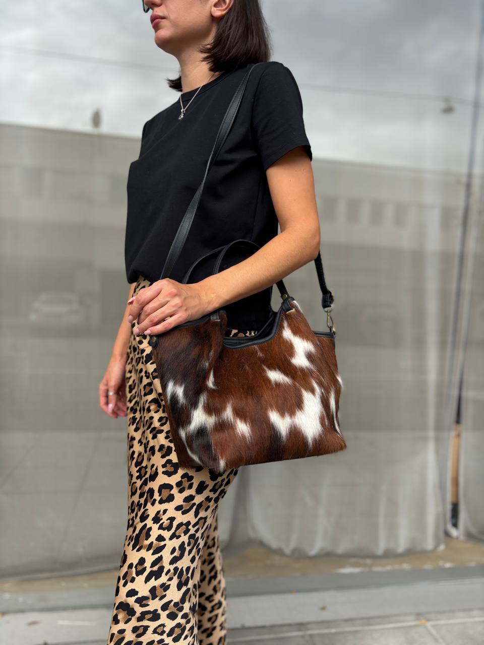Sac fourre-tout en cuir italien à poils longs — Luxe affirmé