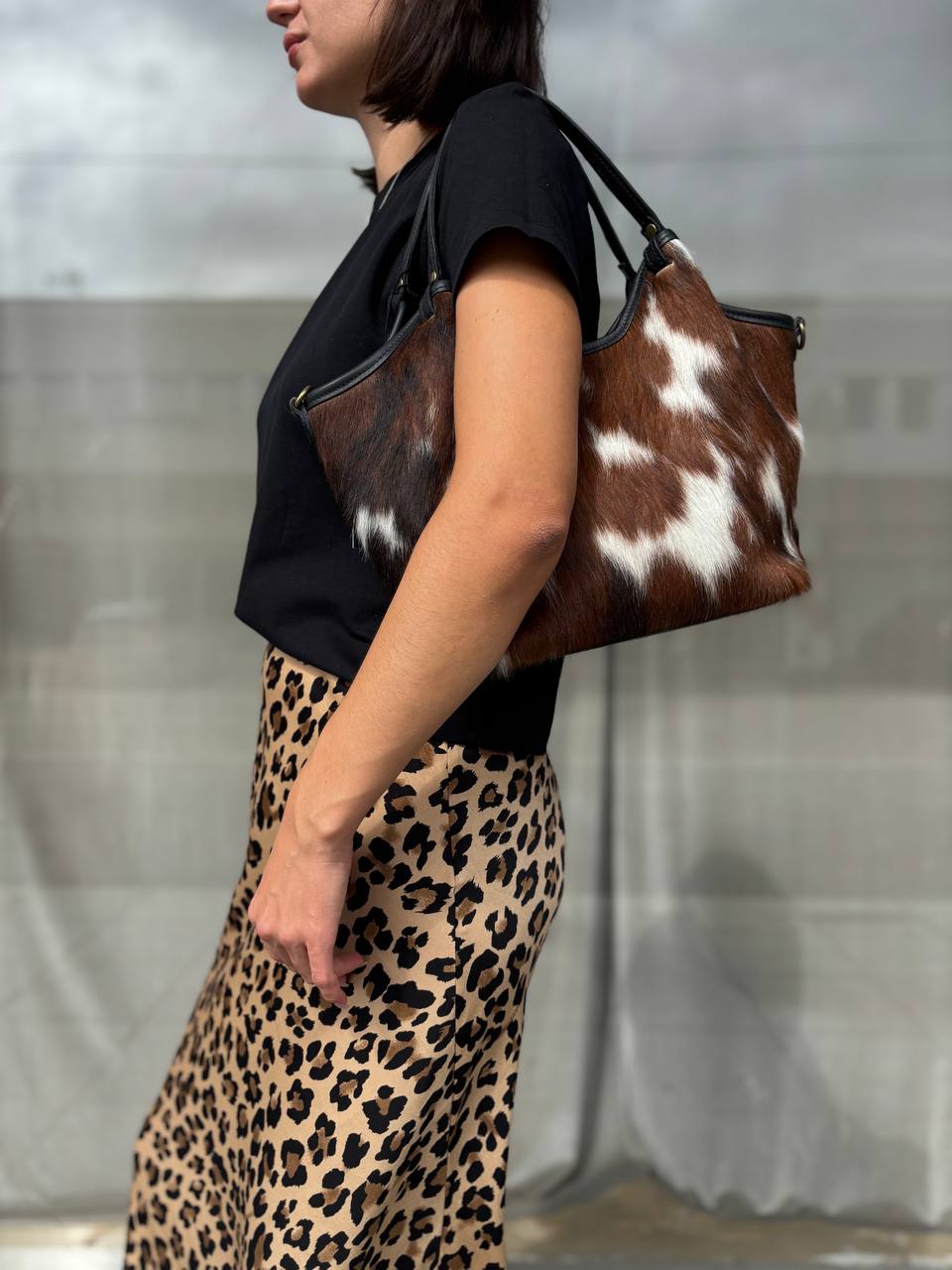 Sac fourre-tout en cuir italien à poils longs — Luxe affirmé