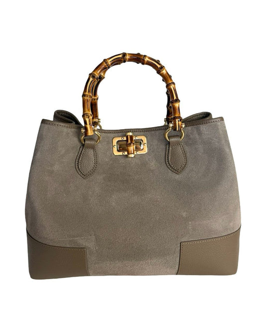Sac à poignée supérieure en daim — Poignée en bambou