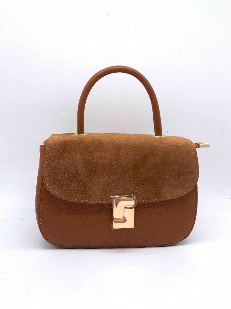 Sac à rabat en daim avec poignée supérieure