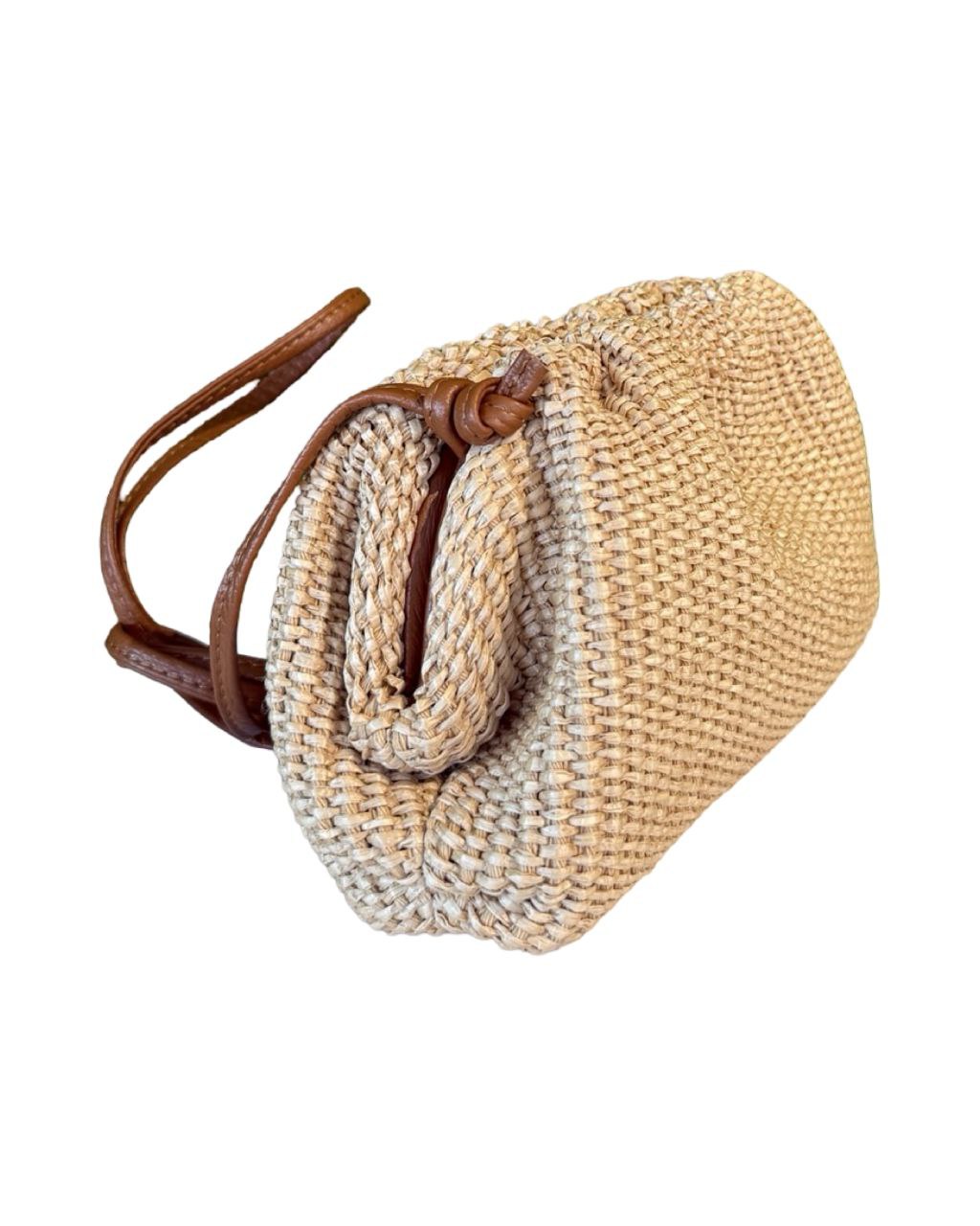 Sac compact en cuir et raphia – Fabriqué à la main en Italie, savoir-faire haut de gamme