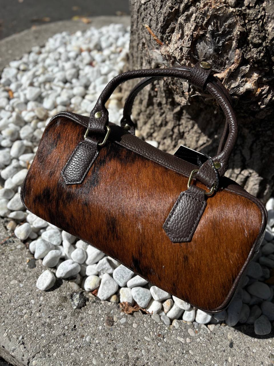Hair-On Italian Leather Top-Handle Bag — Compact Statement