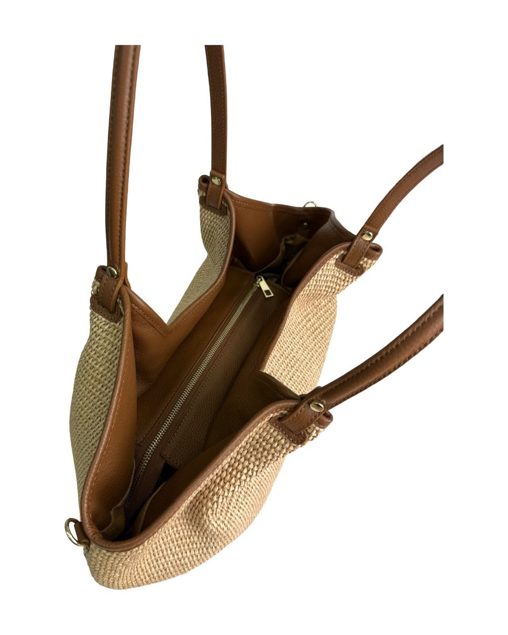Sac en raphia et cuir italien — Fait main