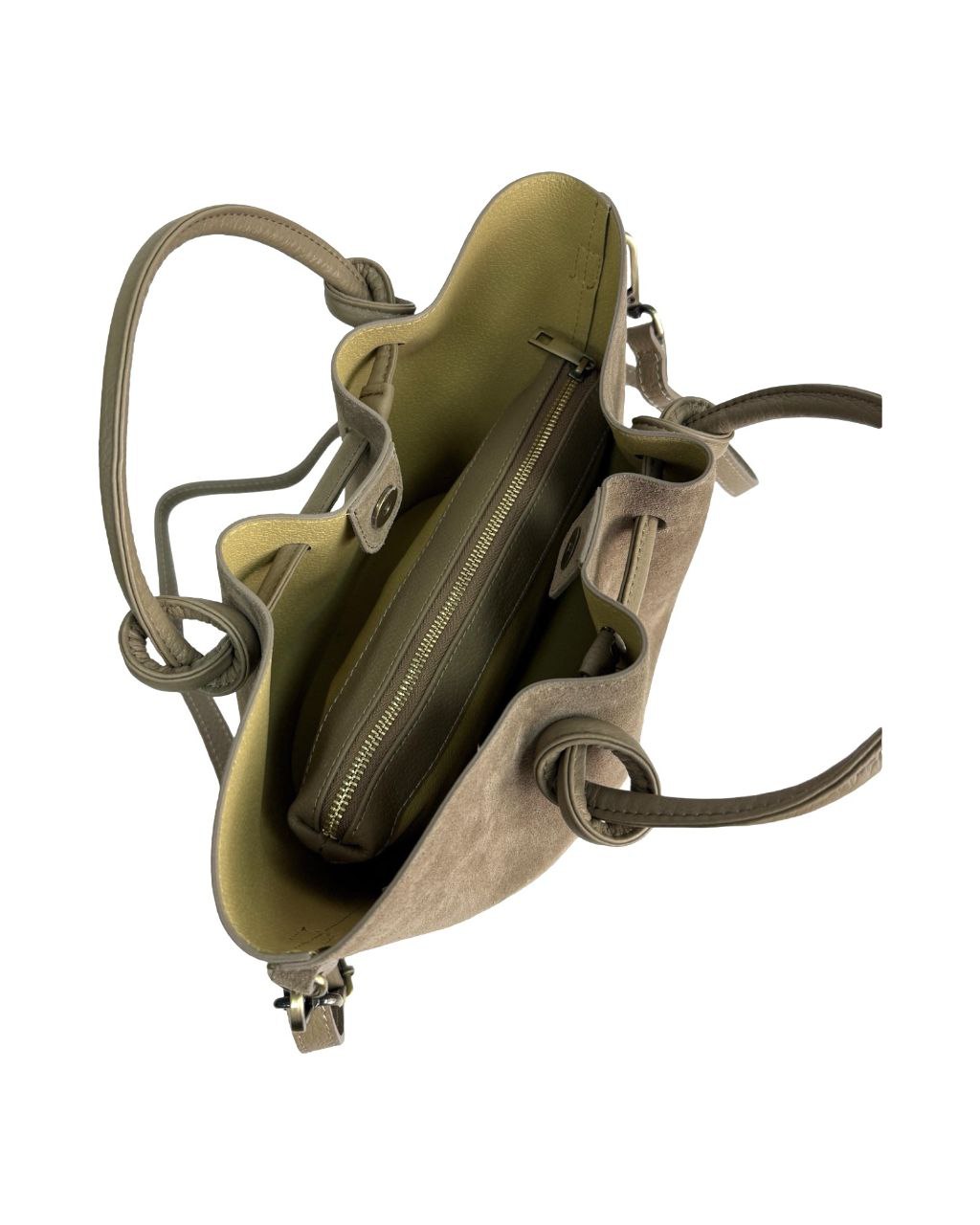 Sac seau en cuir italien avec poignées nouées et fermeture éclair centrale par Modex™