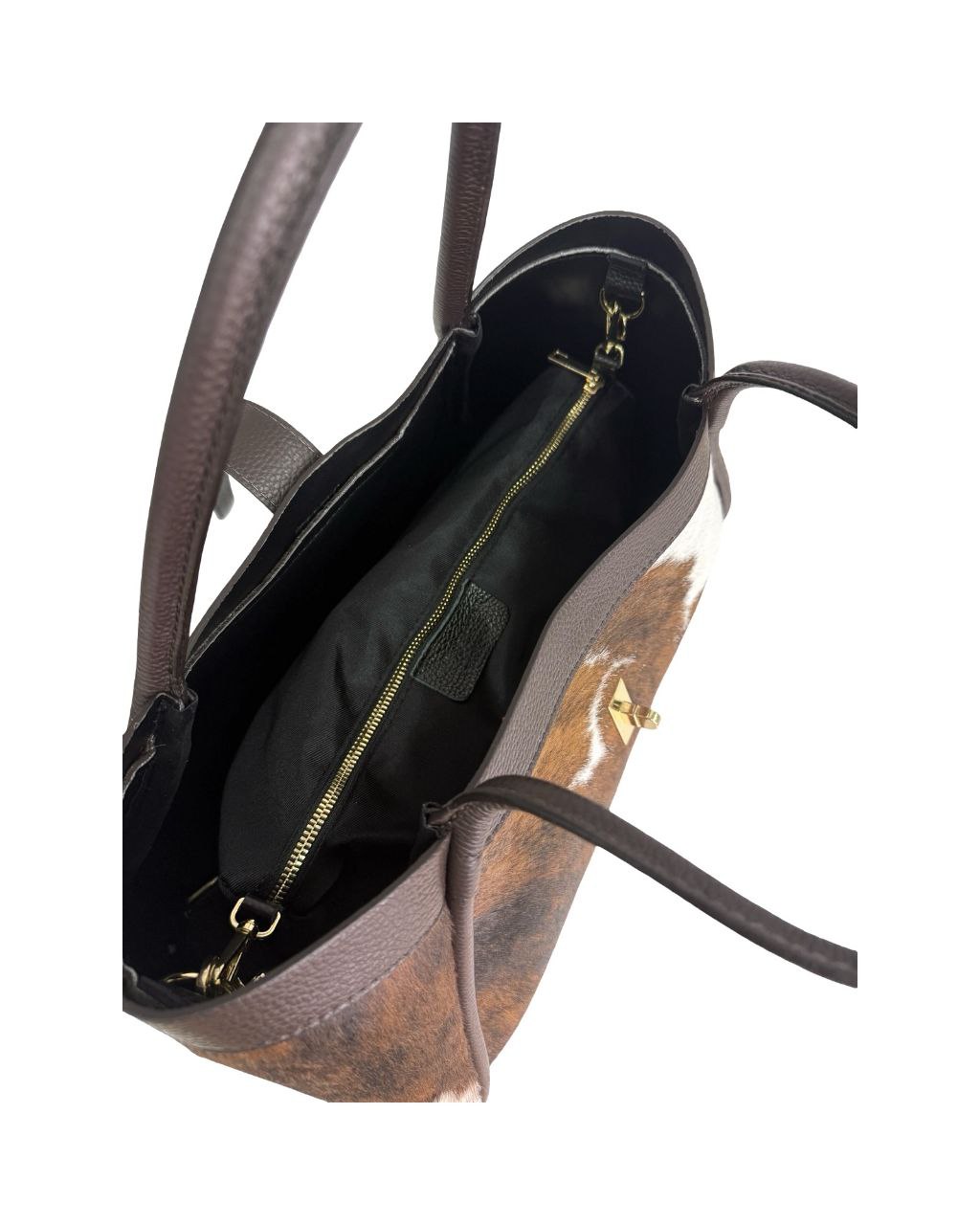 Sac fourre-tout en cuir de vachette avec poils — chaque pièce est unique