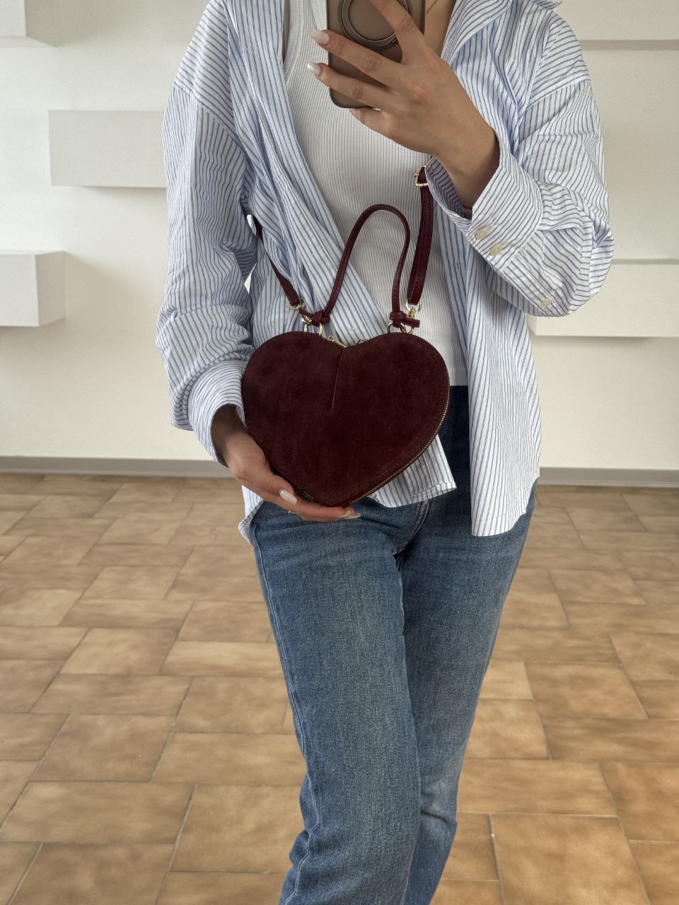 Mini sac en daim en forme de cœur