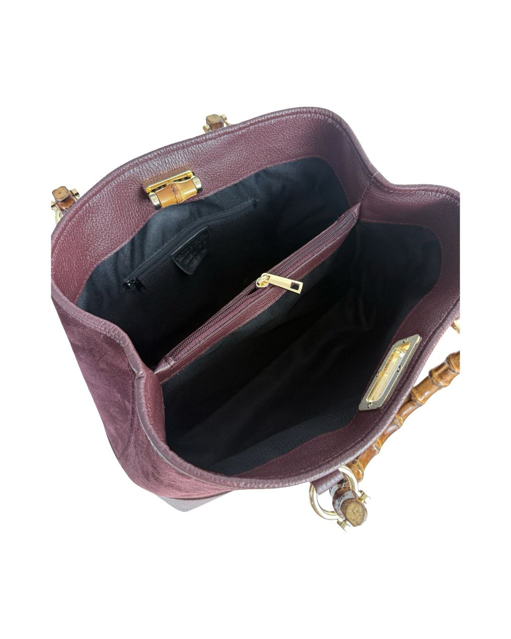 Sac à poignée supérieure en daim — Poignée en bambou