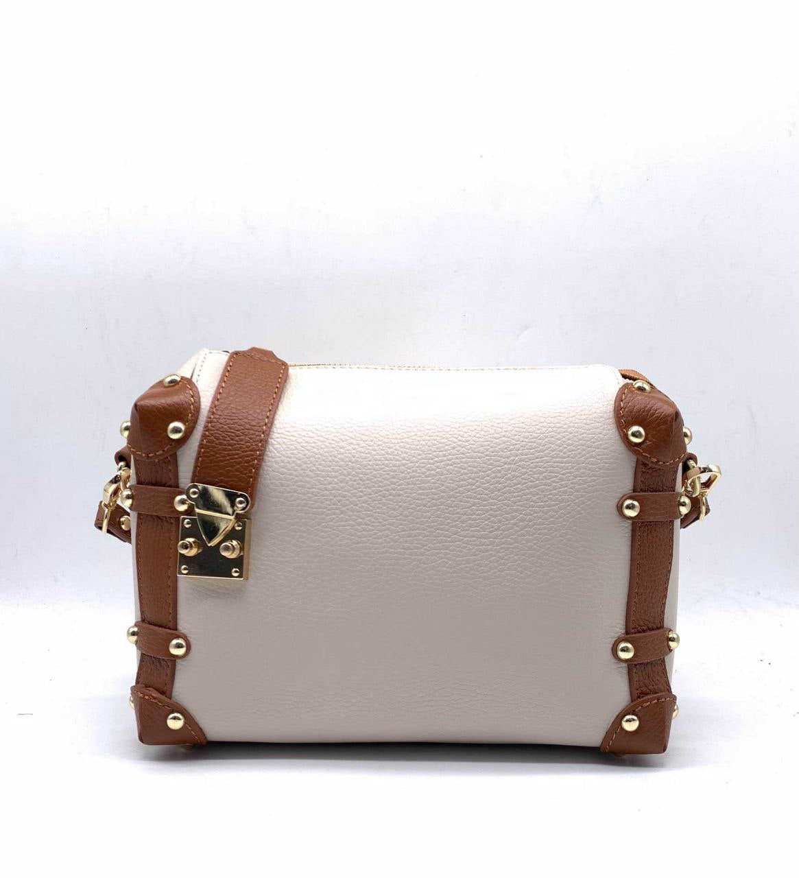 Sac bandoulière clouté en cuir véritable