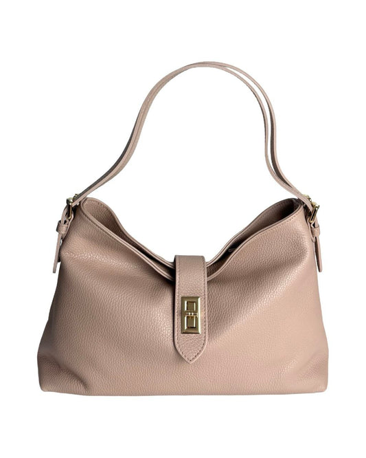 Leather Shoulder Bag with Zip Closure & Detachable Strap