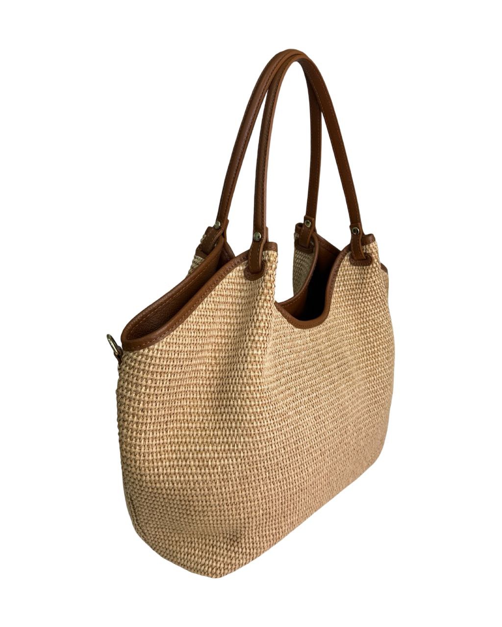 Sac en raphia et cuir italien — Fait main