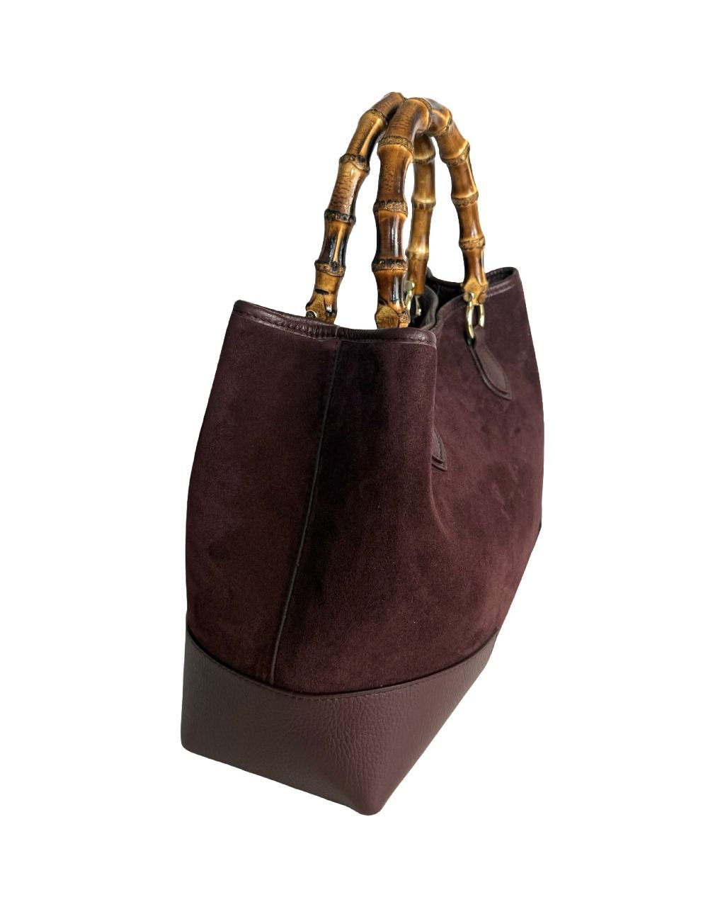 Sac à poignée supérieure en daim — Poignée en bambou