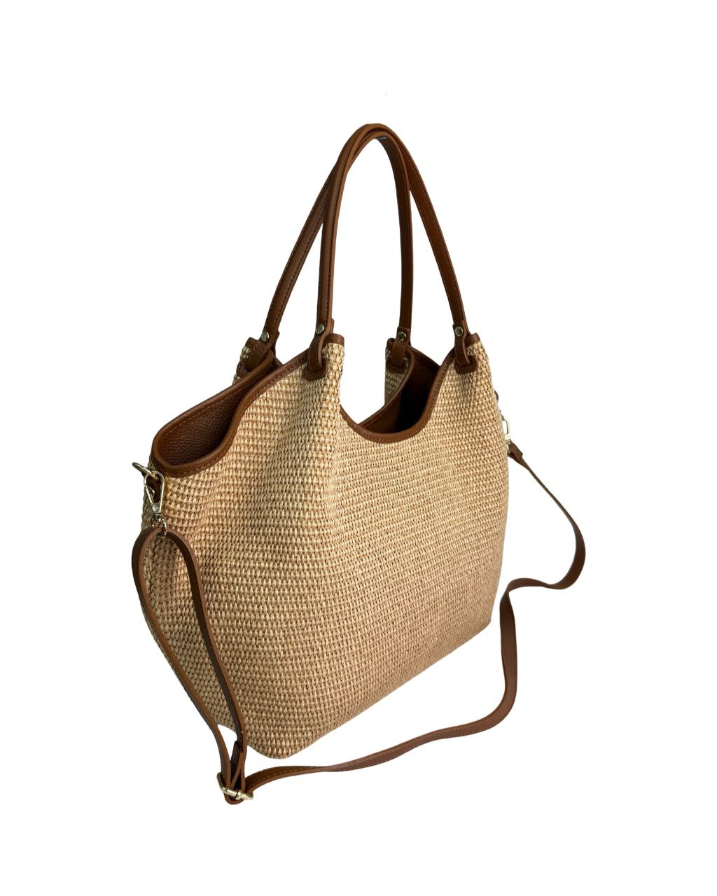 Sac en raphia et cuir italien — Fait main
