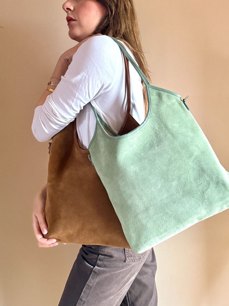 Sac cabas en cuir italien avec doubles poignées et longue bandoulière par Modex™
