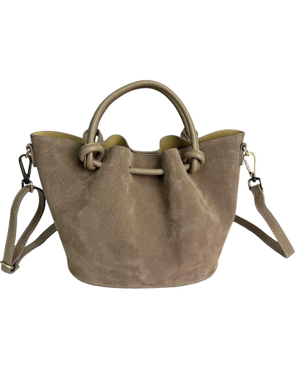 Sac seau en cuir italien avec poignées nouées et fermeture éclair centrale par Modex™
