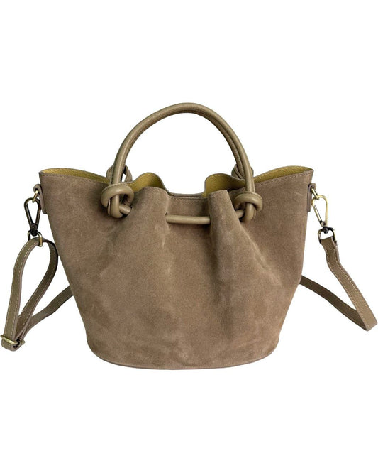 Sac seau en cuir italien avec poignées nouées et fermeture éclair centrale par Modex™