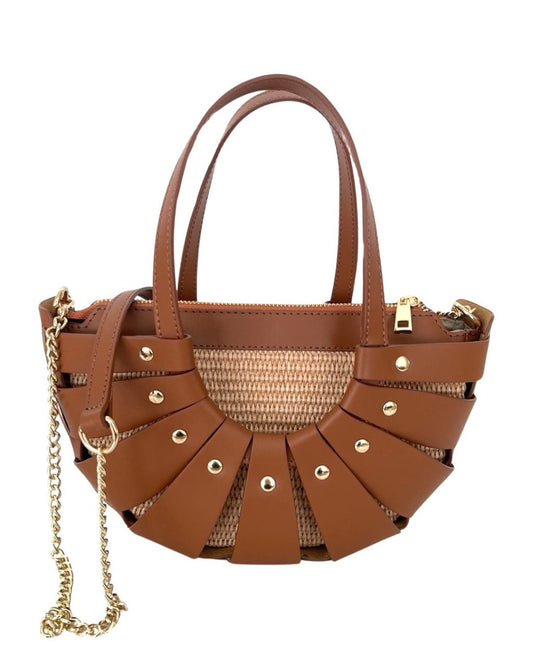 Sac à main en cuir et raphia de qualité supérieure – Fabriqué en Italie