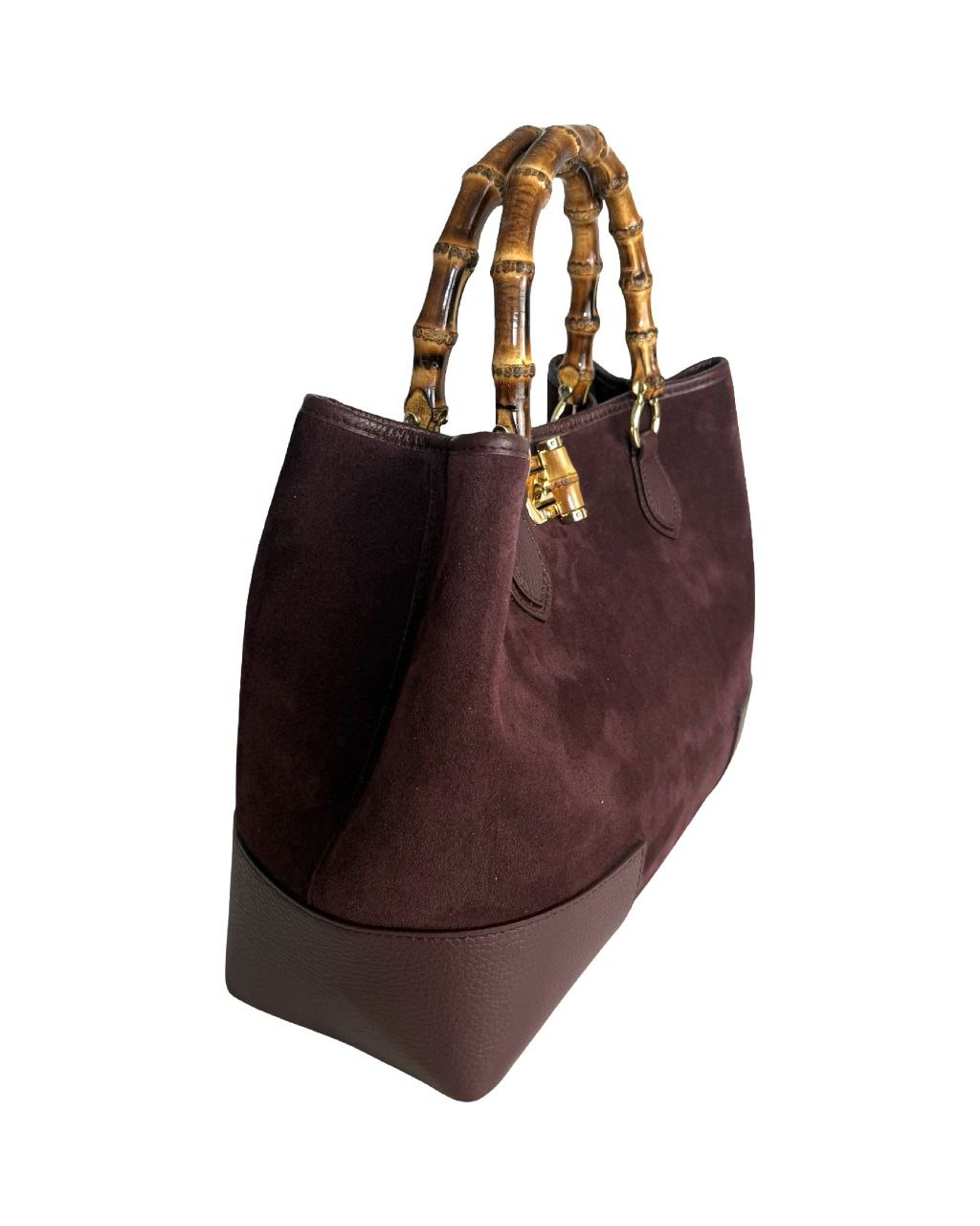 Sac à poignée supérieure en daim — Poignée en bambou