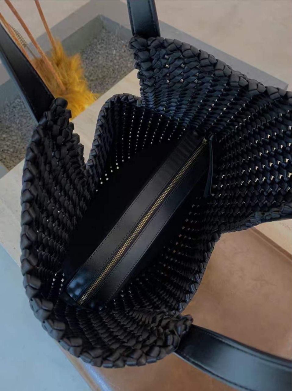 Sac cabas en cuir italien et nylon tissé à la main par Modex™