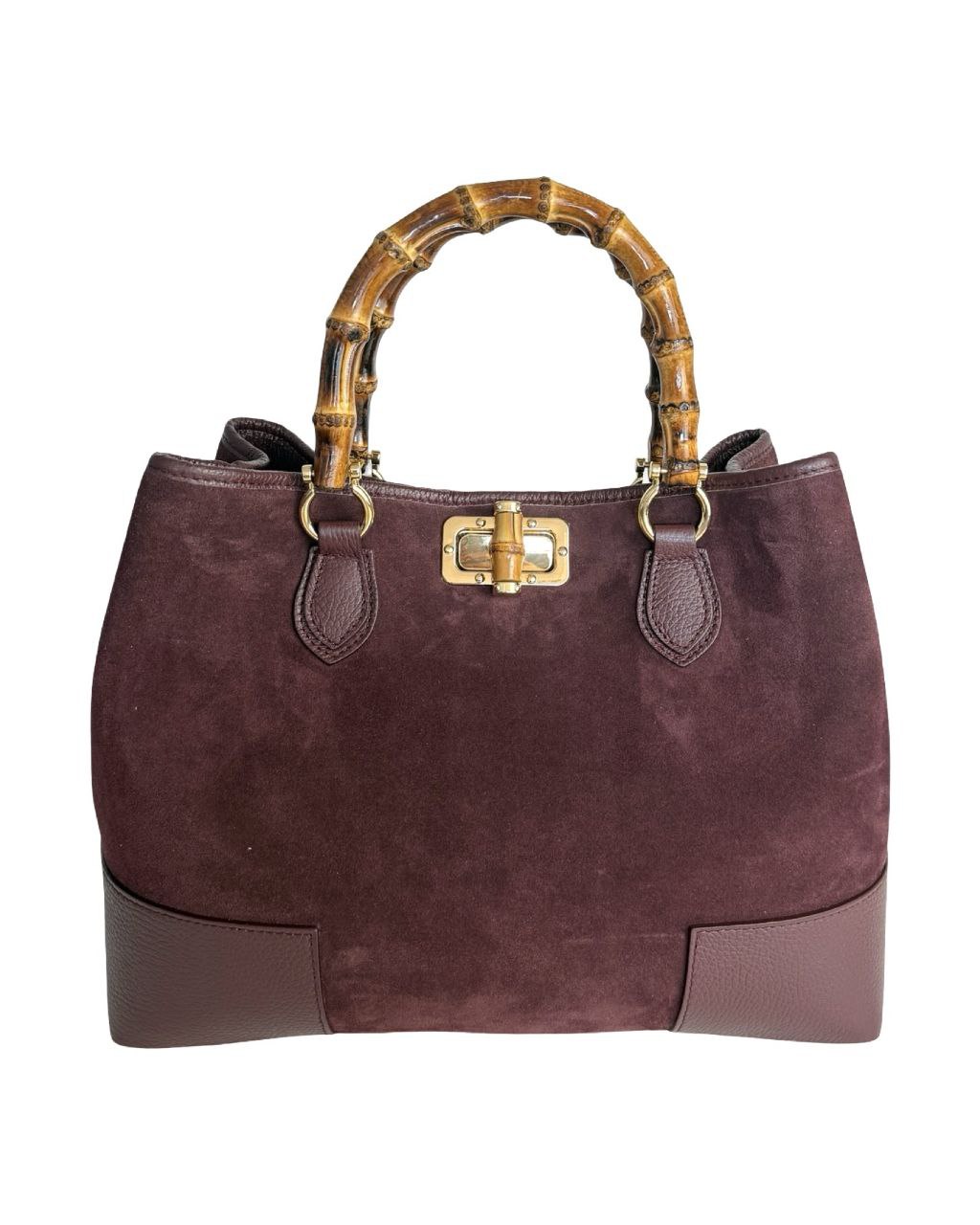 Sac à poignée supérieure en daim — Poignée en bambou