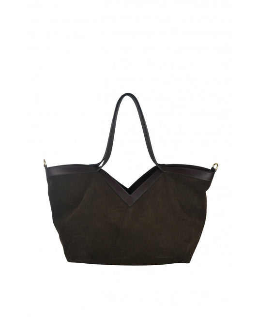 Suede V Shopping Bag with Removable Strap