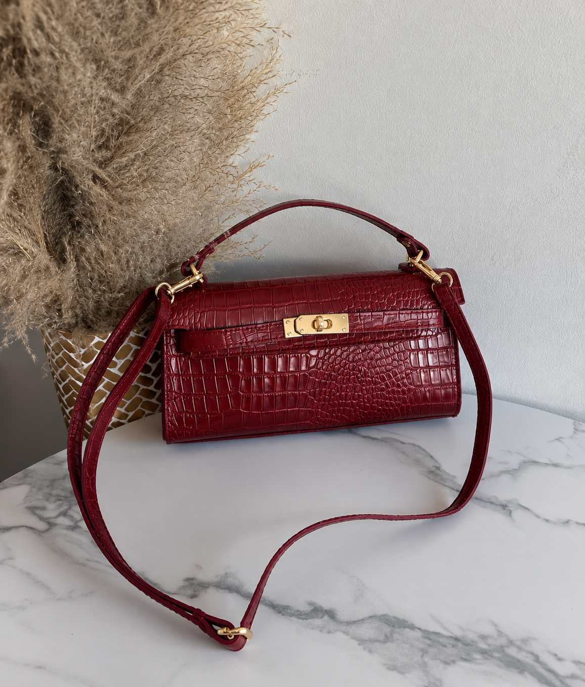Borsa in Pelle Stampa Cocco con Tracolla