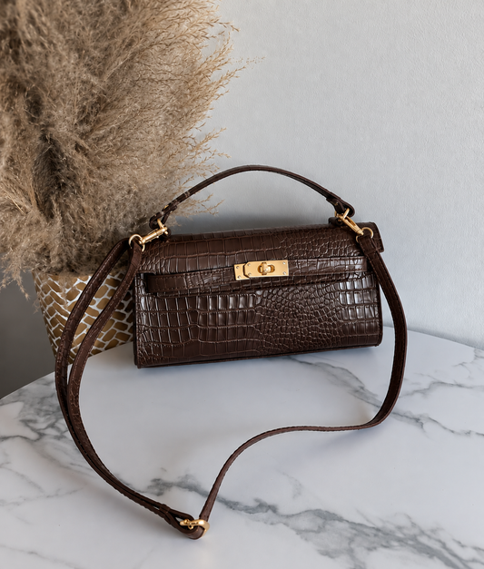 Borsa in Pelle Stampa Cocco con Tracolla