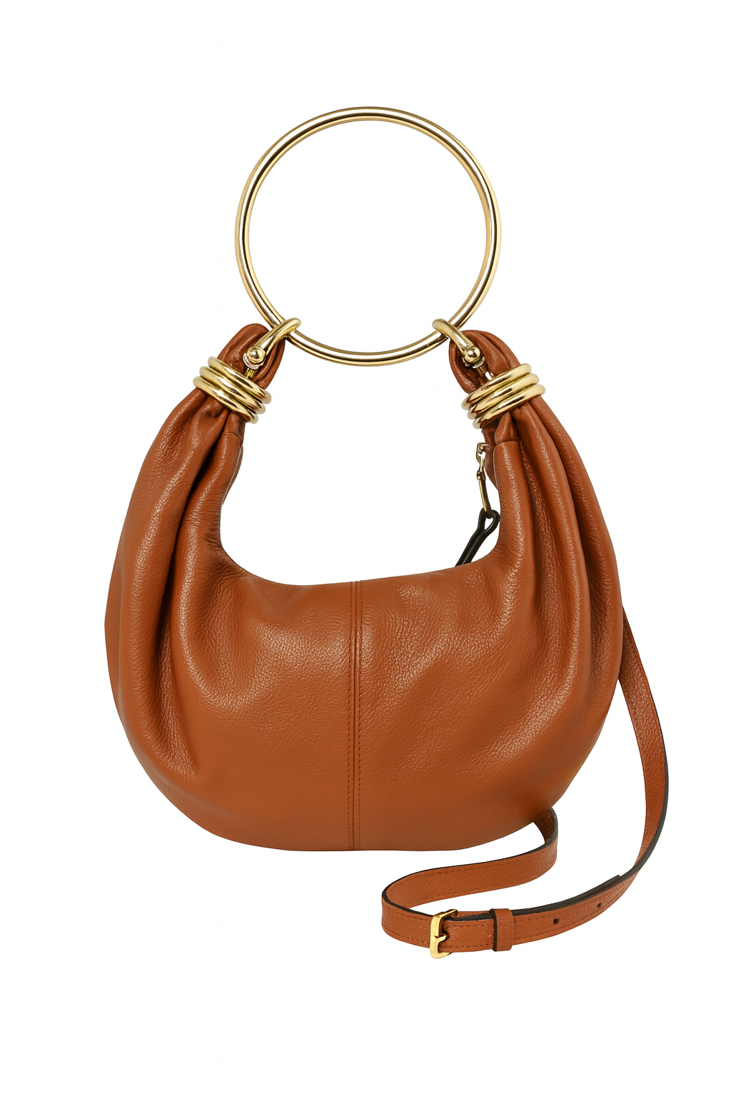 Leather Shoulder Bag with Gold Ring Detail