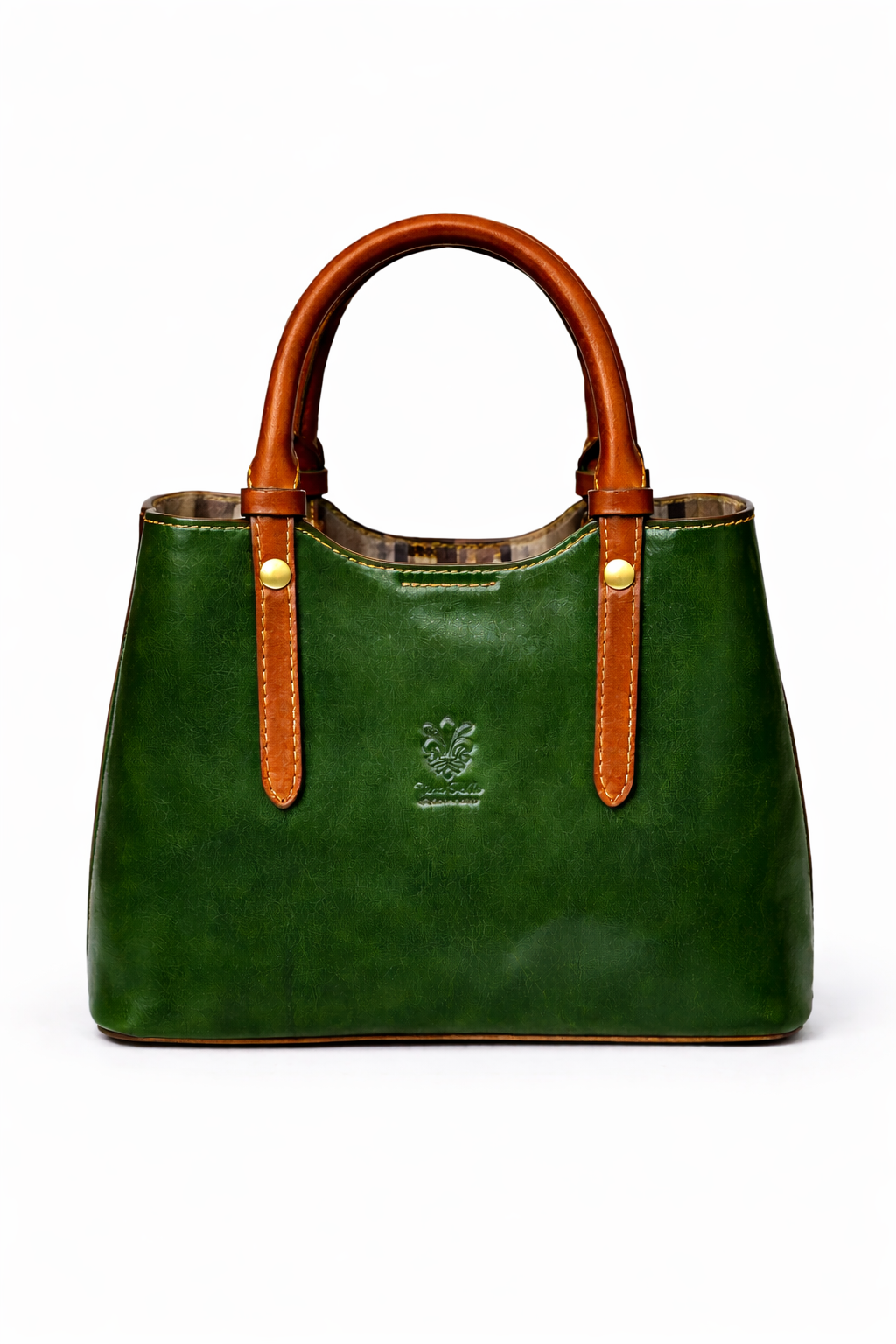 Structured Leather Top Handle Bag with Zip Closure and Shoulder Strap