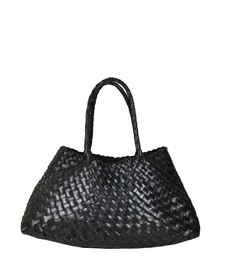 Elegant Woven Leather Handbag — Long Handles