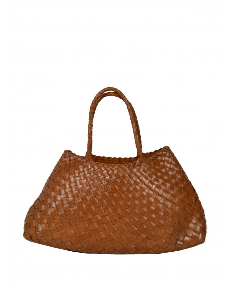 Elegant Woven Leather Handbag — Long Handles
