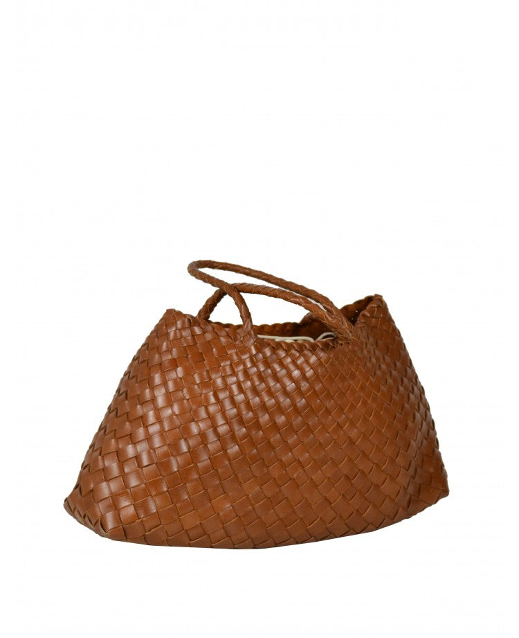 Elegant Woven Leather Handbag — Long Handles