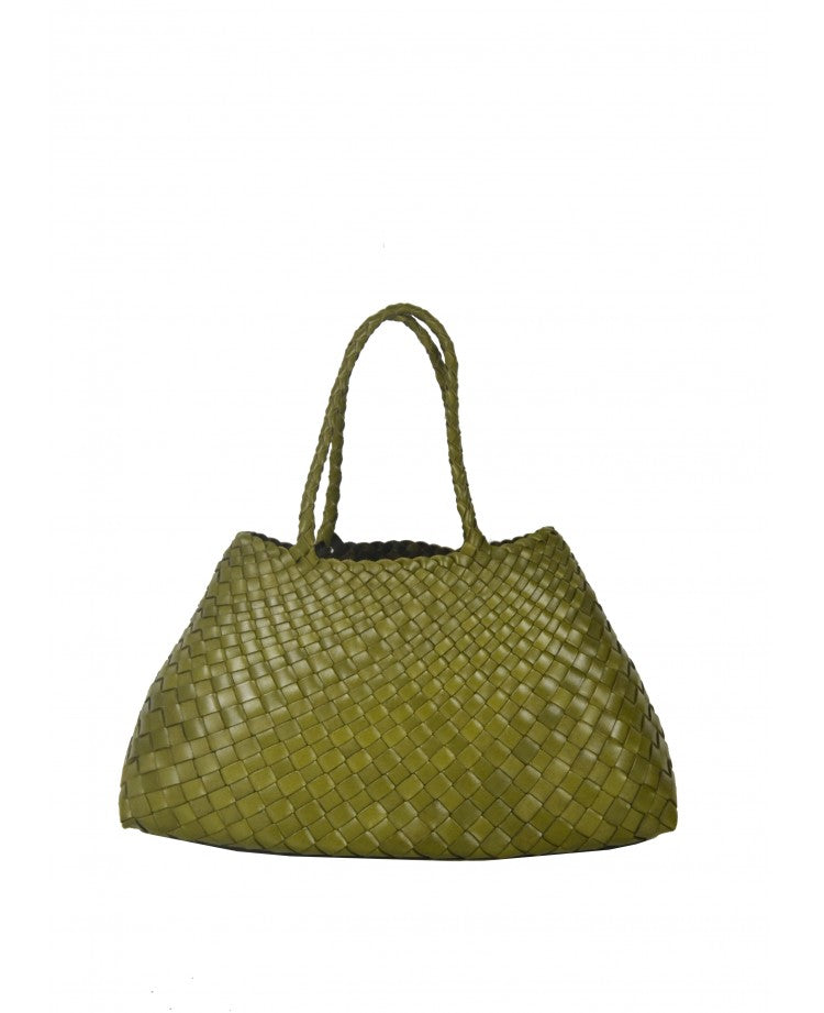 Elegant Woven Leather Handbag — Long Handles