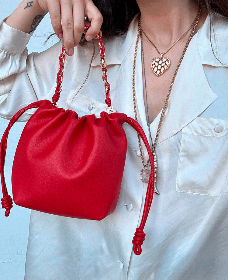 Mini Leather Handbag with Jewel Chain Strap